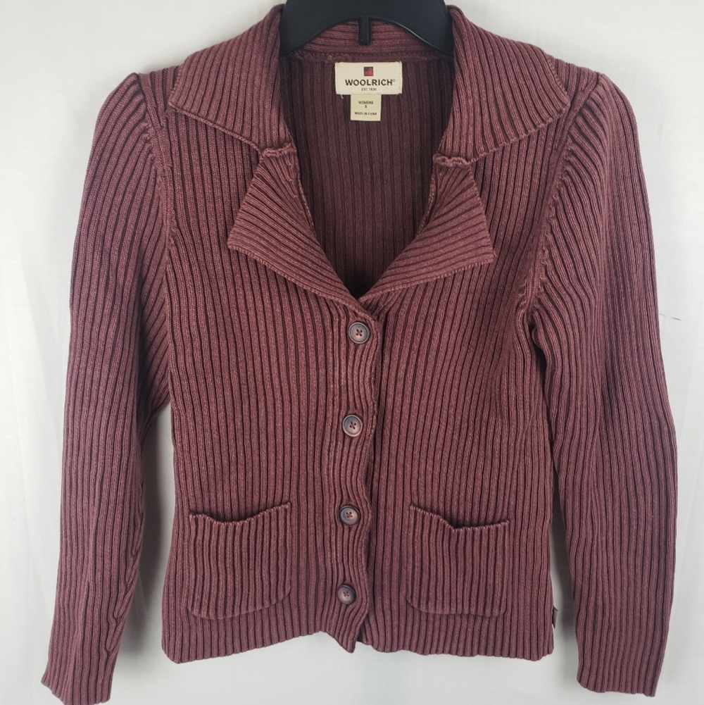 Woolrich Burgundy Ribbed Long Sleeve Button Down Sweater Sz S